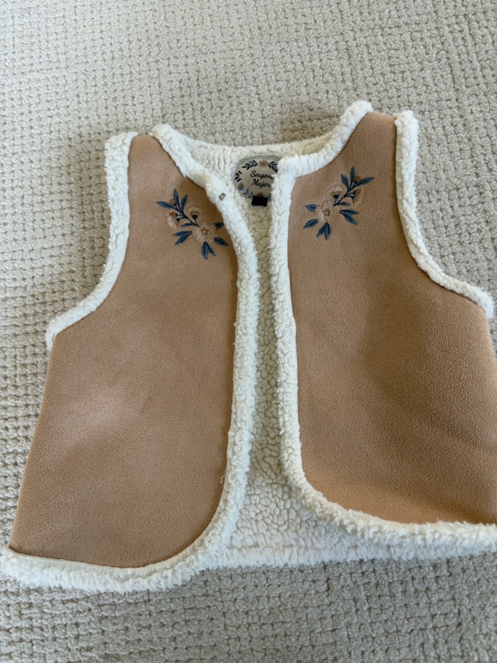3T Children's Tan Sherpa Vest with Embroidered Detail